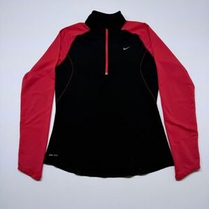 🟡 Nike Dri-FIT Mens Mock Neck Long Sleeve Training Shirt Black Red 438726-011 M